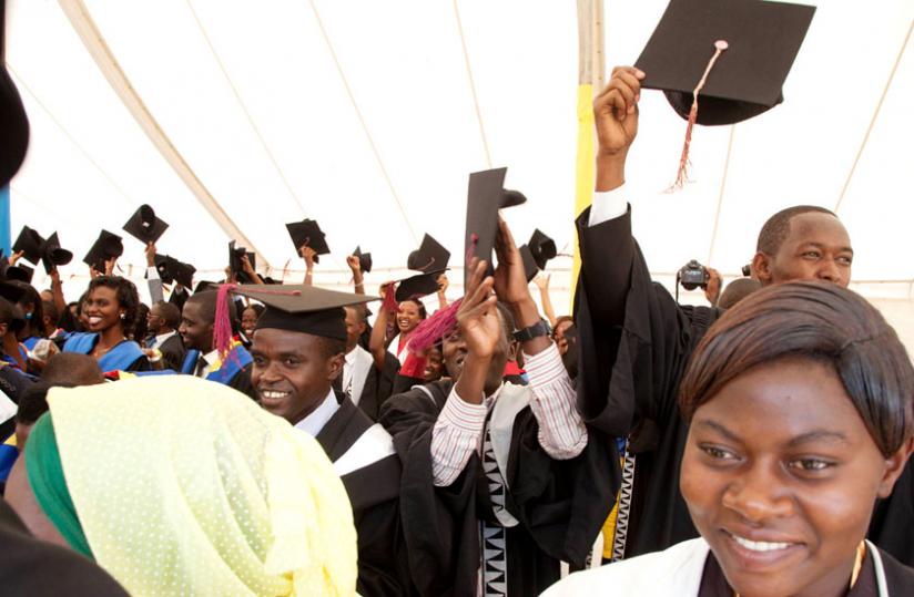 Graduates of University of Rwandau00e2u20acu2122s College of Science and Technology at the graduation ceremony last August. (Timothy Kisambira)