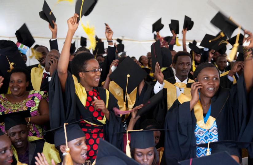 Graduates of URu00e2u20acu2122s College of Business and Economics at the graduation ceremony last August. (Timothy Kisambira)