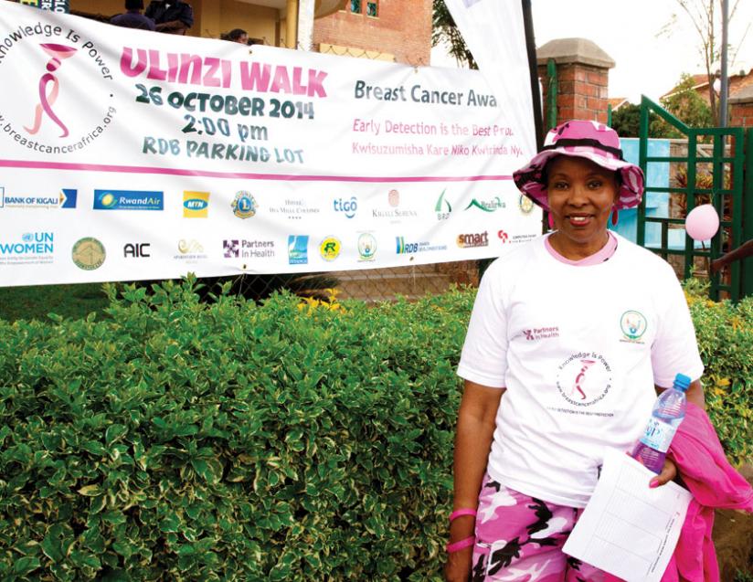 Breast cancer survivor Phillipa Kibugu  during the Ulinzi walk for breast cancer awareness in Kigali.(Doreen Umutesi)