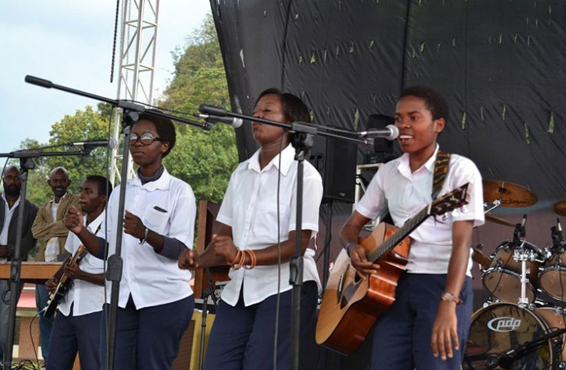 Female students on the stage during the launch of the school early last week. 