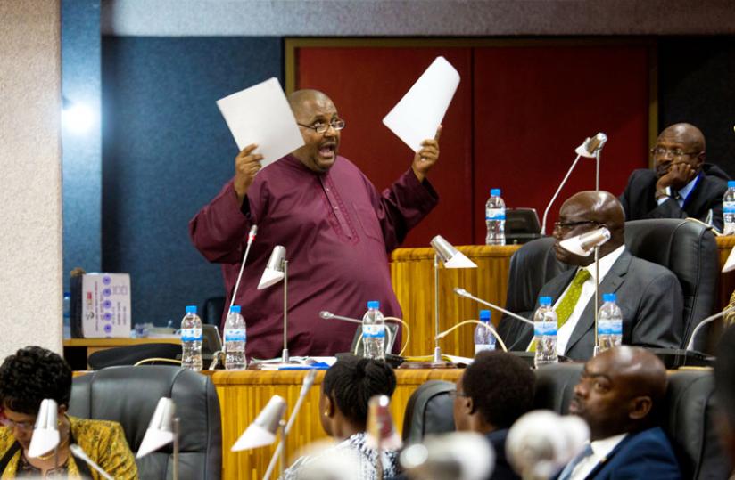 MP Abubakar Zein (Kenya) stresses a point during one of the heated EALA sittings in Kigali this week. (Timothy Kisambira)