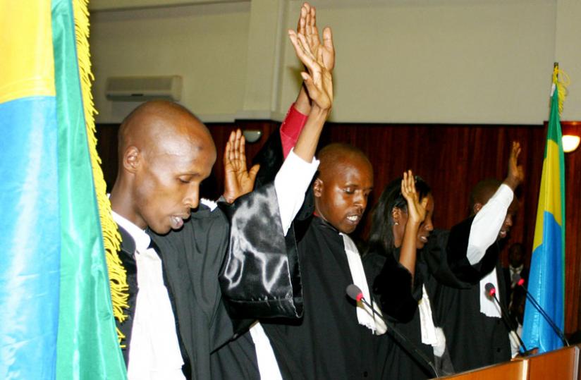 Lawyers take oath before joining the Bar. The government plans to spend Rwf9.4 billion on offering legal aid services to vulnerable citizens. (File)
