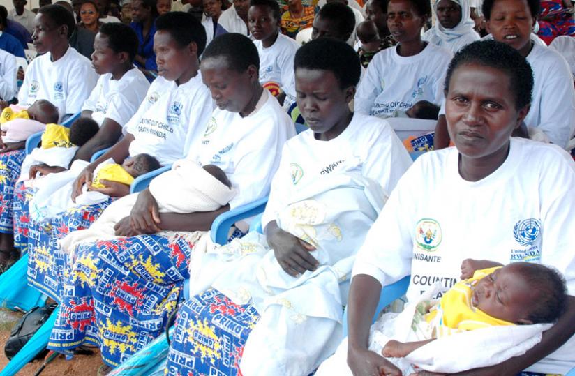 Mothers with newborn babies at a mother-child health campaign in Bugesera District. (File)