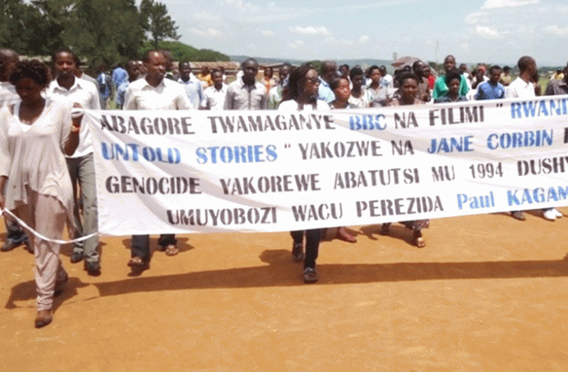 Some of the protesters in Eastern Province march against the BBC film. (Stephen Rwembeho)