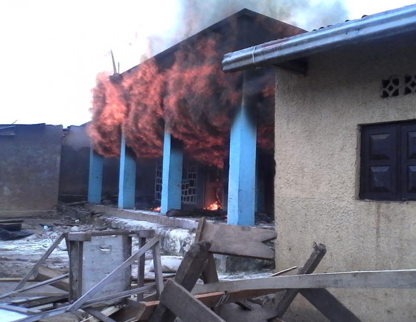 Part of the building that caught fire in Musanze. (Jean du00e2u20acu2122Amour Mbonyinshuti) Part of the building that caught fire in Musanze. (Jean du00e2u20acu2122Amour Mbonyinshuti)