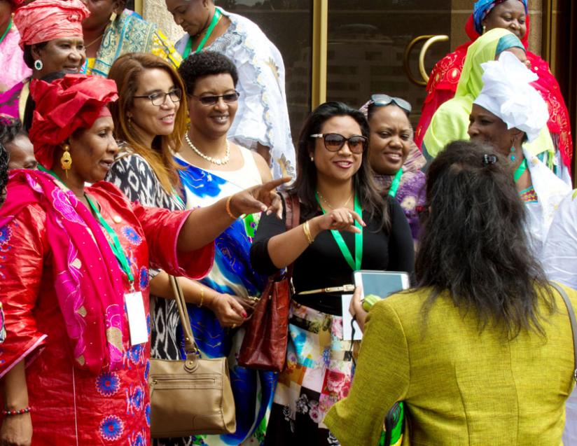 Women parliamentarians from Great Lakes and Sahel regions at Parliament Buildings in Kigali yesterday. (Timothy Kisambira)