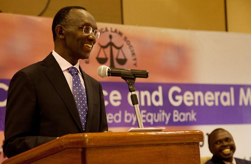 Chief Justice Rugege shares a joke during his opening address in Kigali over the weekend. rn(Doreen Umutesi)