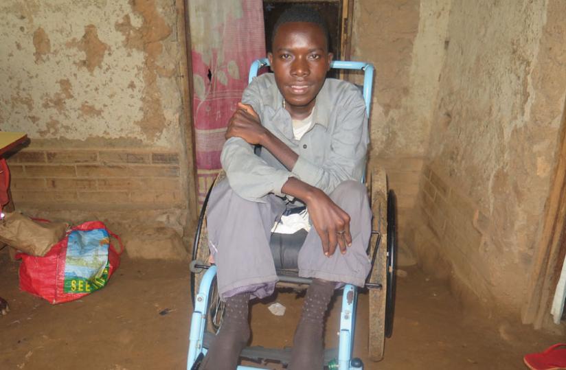 Imanizabaho in his wheel chair at home last week. (Pontian Kabeera)