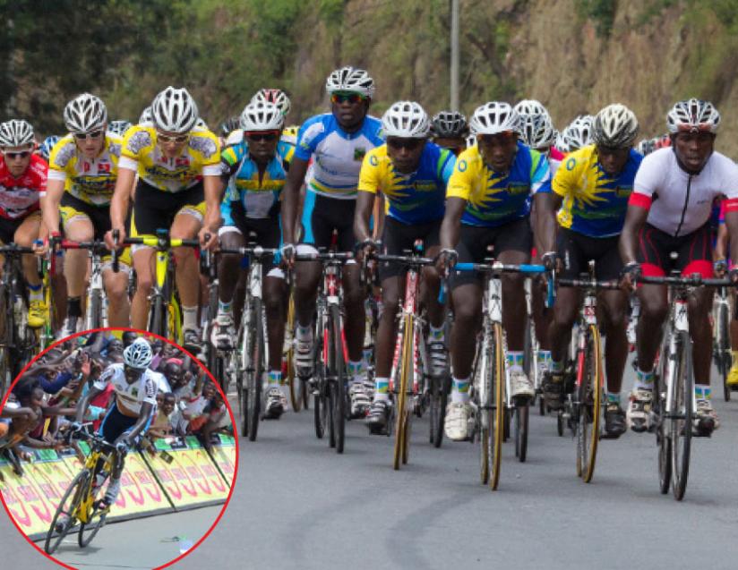 Twenty-year old Rwandan rider Valens Ndayisenga (inset) is now leading the general classification after grabbing the gruelling 153km Rwamagana-Musanze stage in four hours (Timothy Kisambira)