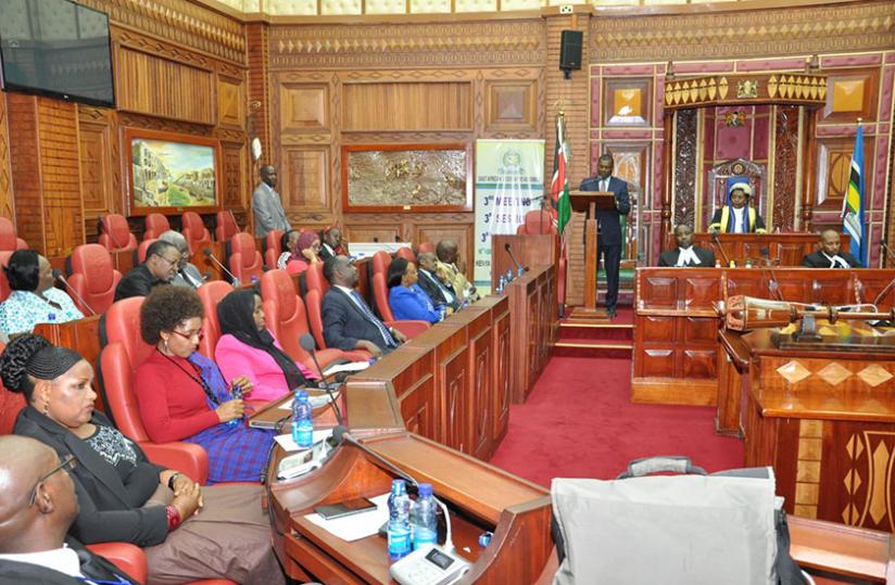 Kenyan Speaker Muturi delivers his remarks to the Eala Assembly on Tuesday.(Courtesy)