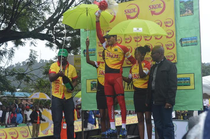 Moroccan Salaeddine Mraouni celebrates his stage four win in Rubavu. P. Kamasa
