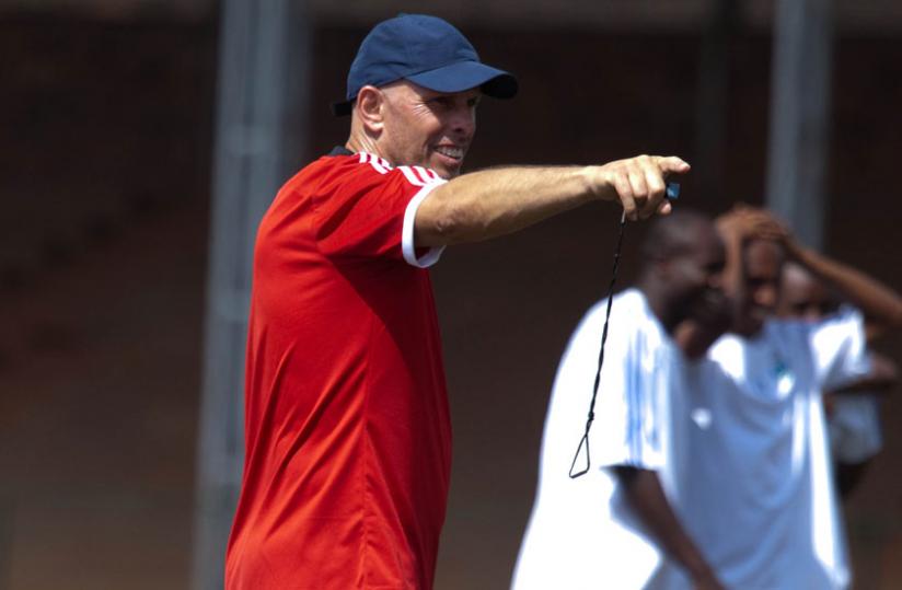 Amavubi coach Stephen Constantine conducts a training session. The English man has been instrumental in Amavubi's rise in the Fifa rankings. (File)
