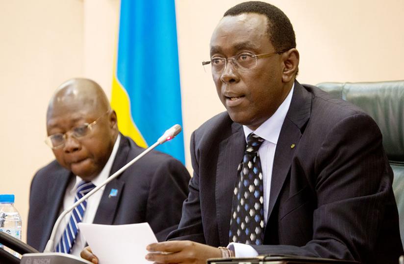 Senate president Bernard Makuza (R) together with UN Resident Coordinator Lamin M. Manneh at the Senate yesterday. (Timothy Kisambira)