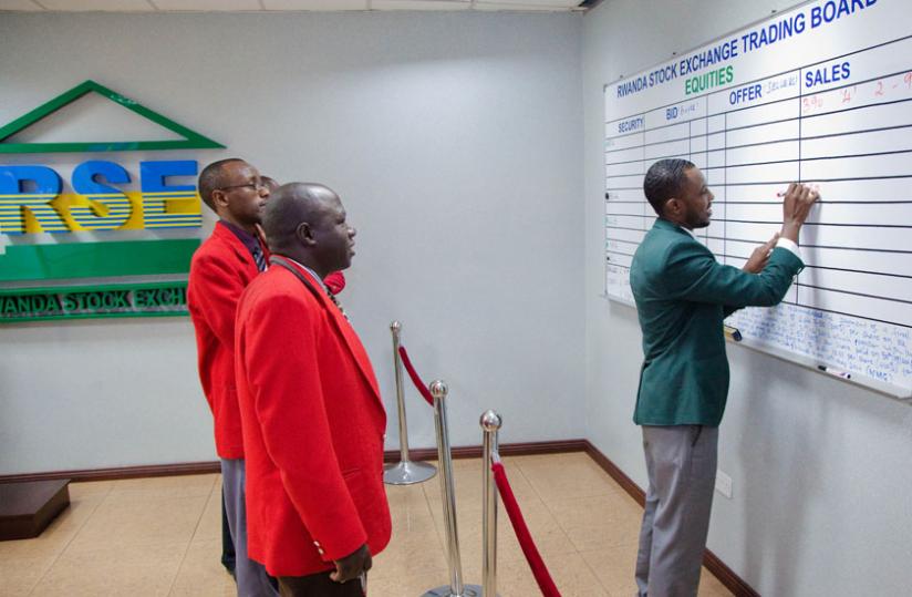 Blockers trade at Rwanda stock market on May 8. (Timothy Kisambira)