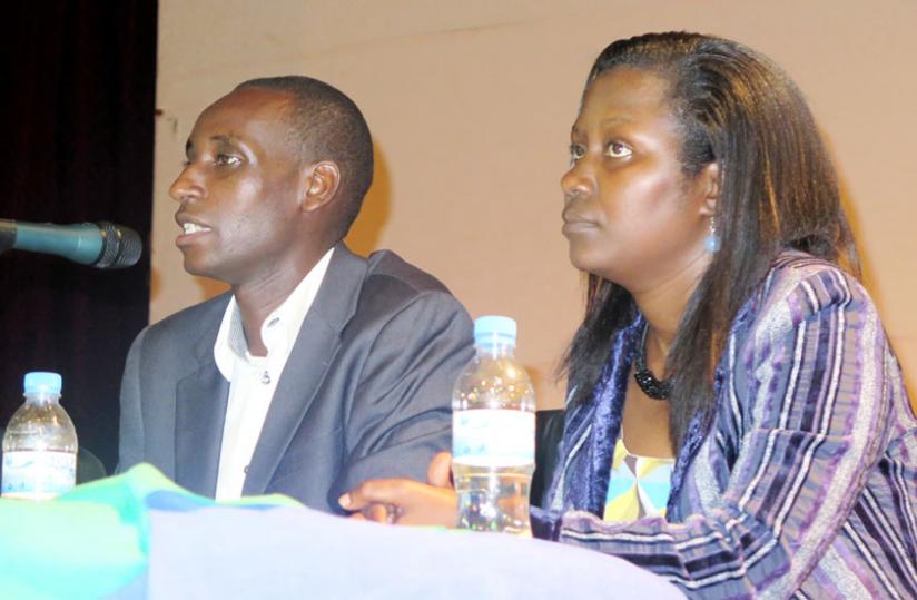Dr Eric Ndushabandi (L) and Dr Charity Wibabara during the  discussions yesterday. (Jean Pierre Bucyensenge)