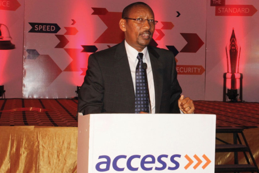 Rwangombwa speaks after launching Access Bank Rwandau00e2u20acu2122s new corporate look on Thursday.   (Ben Gaosre)