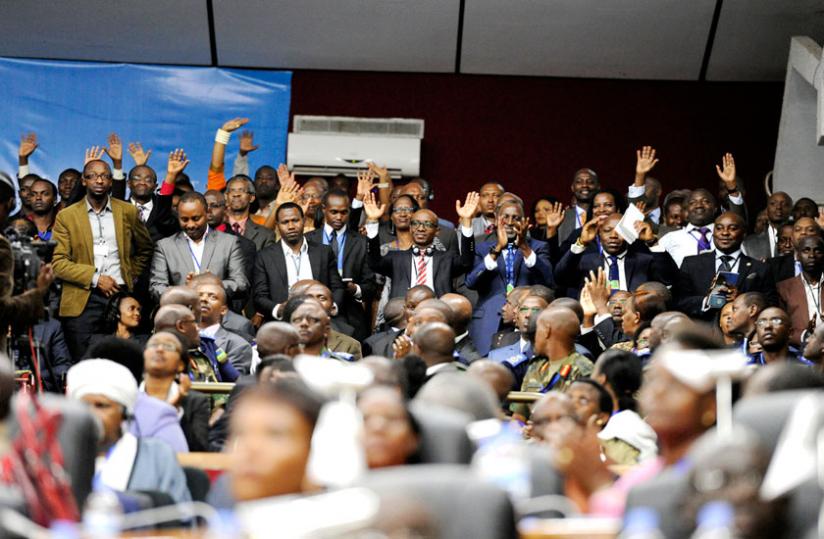 Participants from the Diaspora are introduced to the rest of the gathering during last yearu00e2u20acu2122s Umushyikirano. (File)