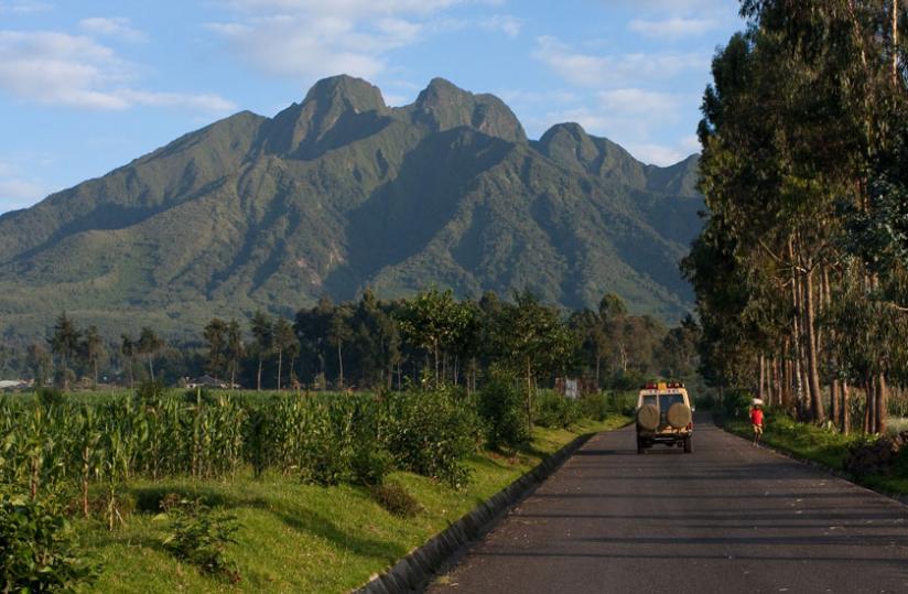 Tourists in a shuttle heading to the Volcanoes National Park in Musanze District recently.(File)