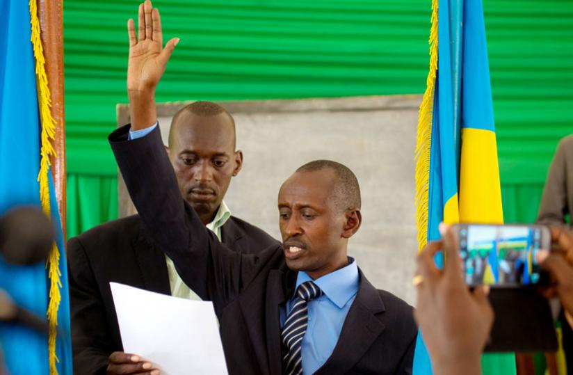 Rwamulangwa is sworn in as Gasabo mayor yesterday. (Timothy Kisambira)