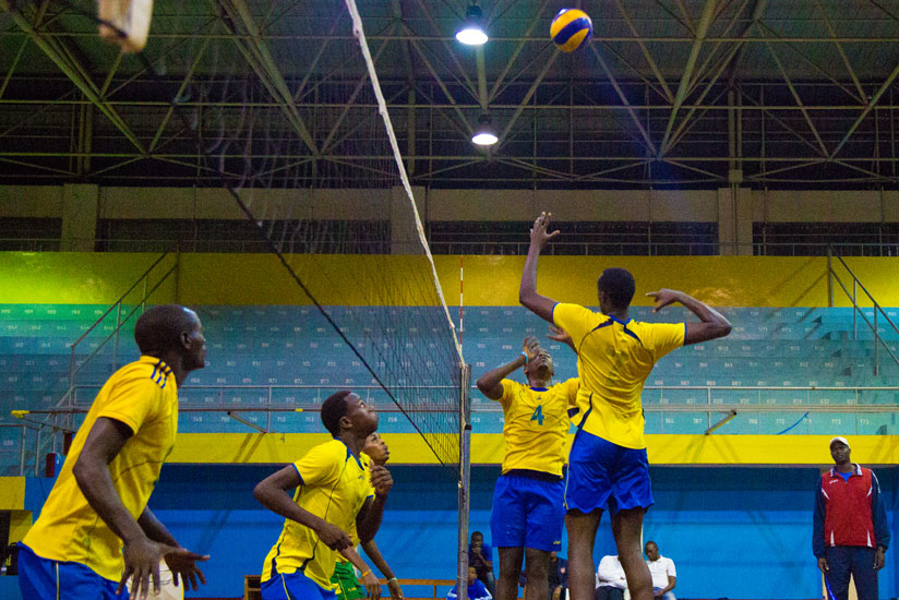 National volleyball team players during a recent training session. The team is set to travel to Tunisia for a training clinic in preparation for the Zone 5 tournament. (File)