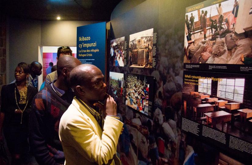 Some of the visiting Congolese youth inside Kigali Genocide Memorial Centre in Gisozi yesterday. (Timothy Kisambira)