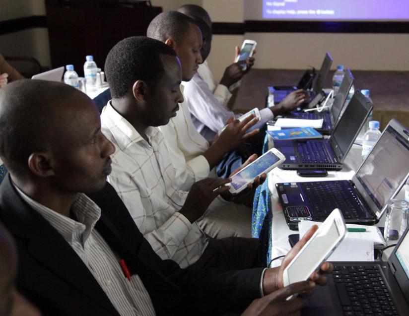 Participants at a workshop in Kigali browse the internet earlier this year. (File)