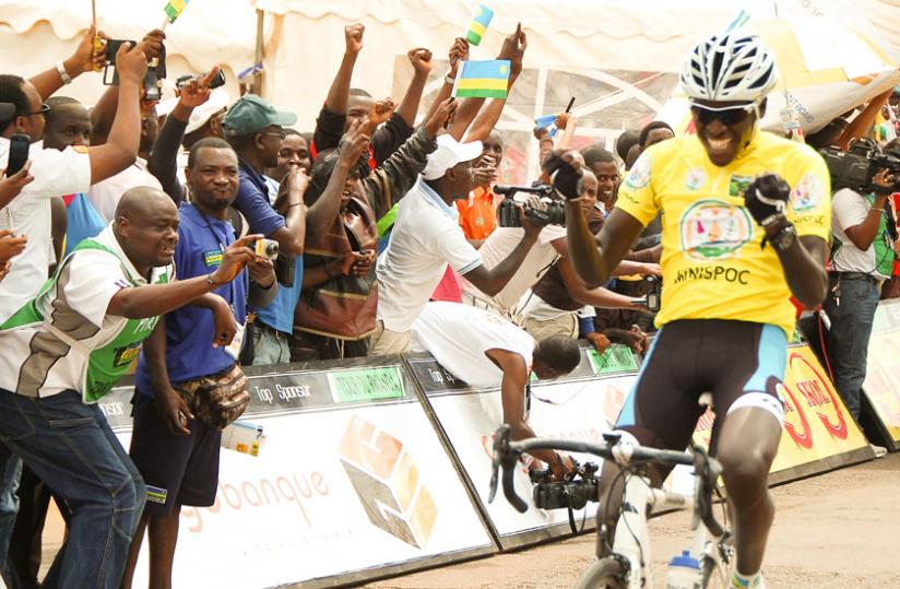 Valens Ndayisenga crosses the finish line on his way to becoming the first Rwandan to win Tour du Rwanda since 2009. (File)