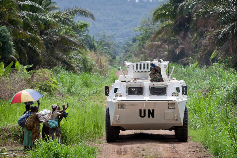 A UN armoured vehicle patrols Beni in the Democratic Republic of Congo last year in March.  (Net photo)