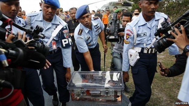 The flight data recorder arrived at the airbase in Pangkalan Bun, before being taken to Jakarta