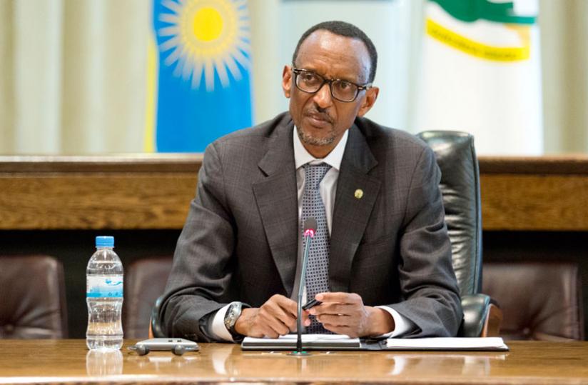 President Kagame addresses the media at Village Urugwiro in Kigali yesterday. (Village Urugwiro)