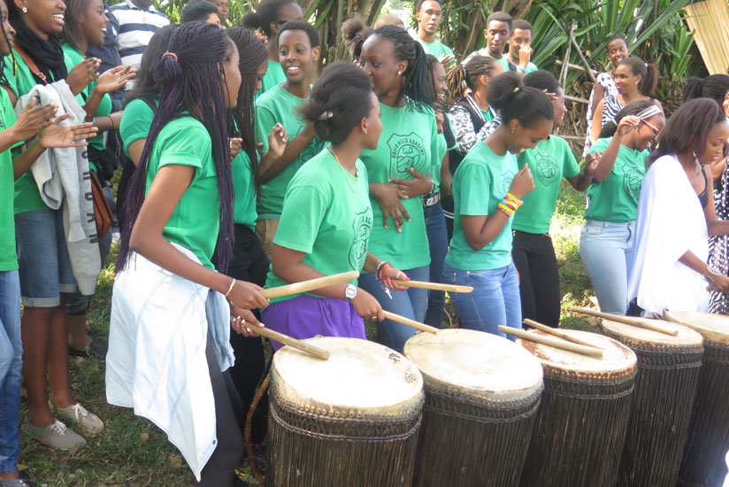 Students  of Green Hills Academyrnsound the royal drums at the site on Saturday. rn