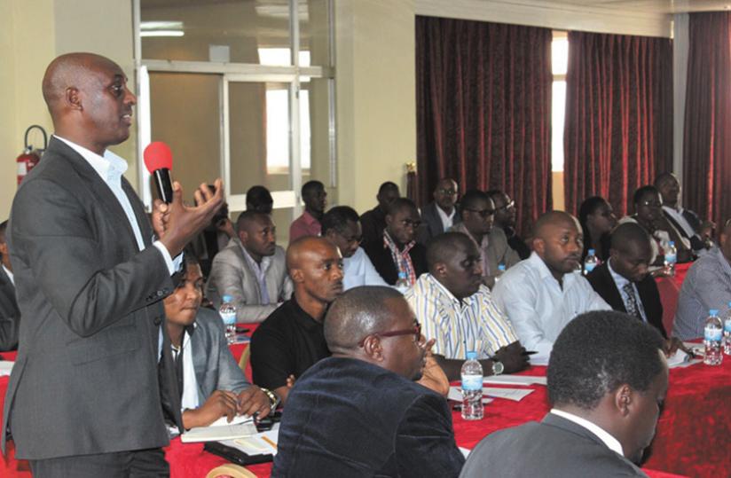 Mukubu contributes  during the dialogue in Kigali. (Courtesy)