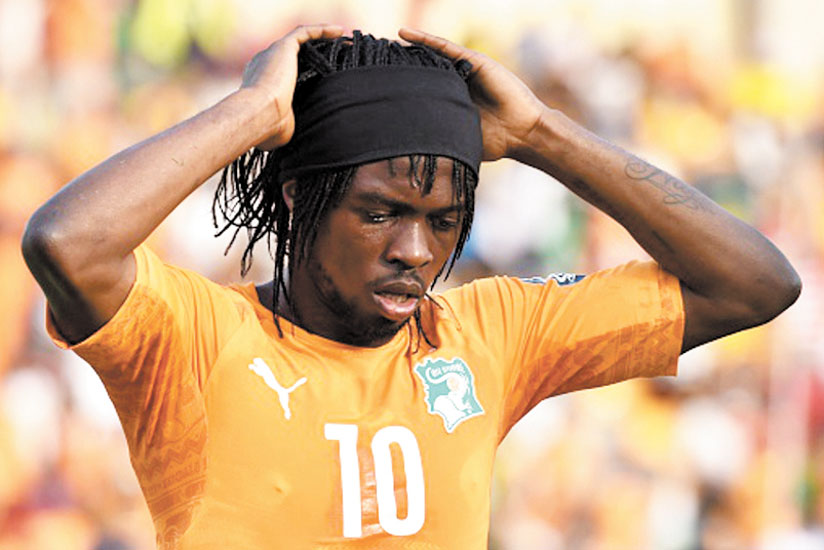 Gervinho was sent off in the second half against Guinea which rules him out of the next two group matches. (Internet photo)