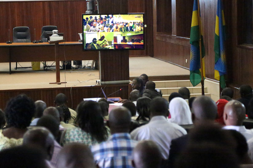Judges attend a meeting yesterday where staff from across the country were connected via tele-conferencing. (John Mbanda)