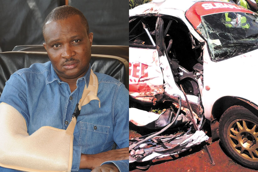 The wreckage of Kwizera's (left) Subaru Impreza N12. (File)
