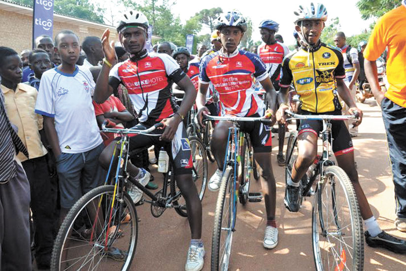 Some of the young riders waiting to be flagged off during the inaugural Tour du Gisangara cycling race on Sunday. (P. Kamasa)