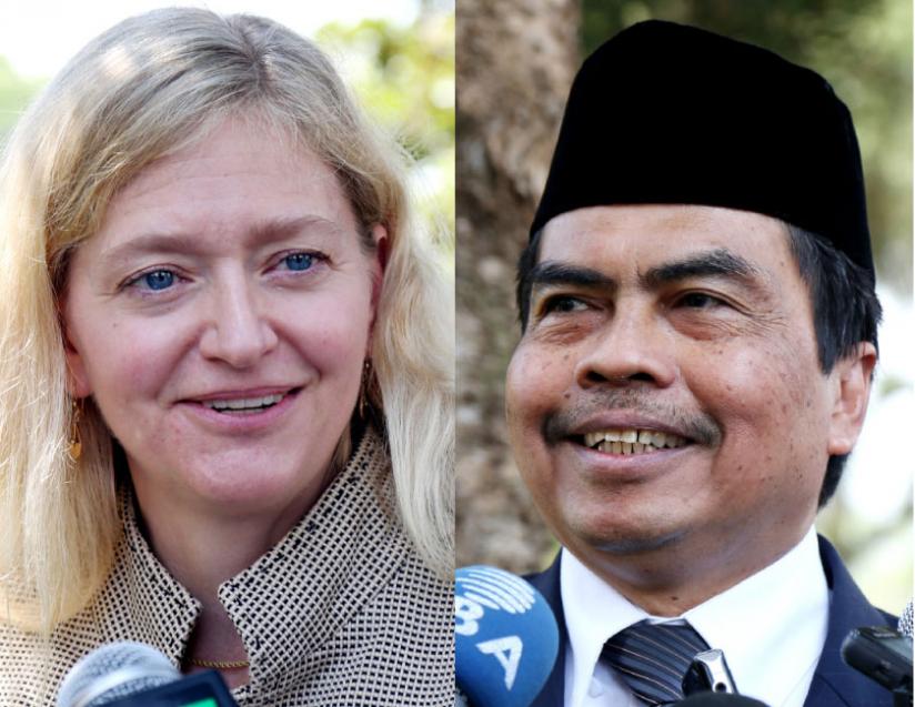 Left: The new US Ambassador to Rwanda, Erica Barks-Ruggles, and Indonesian Ambassador Zakaria Anshar. ( John Mbanda)
