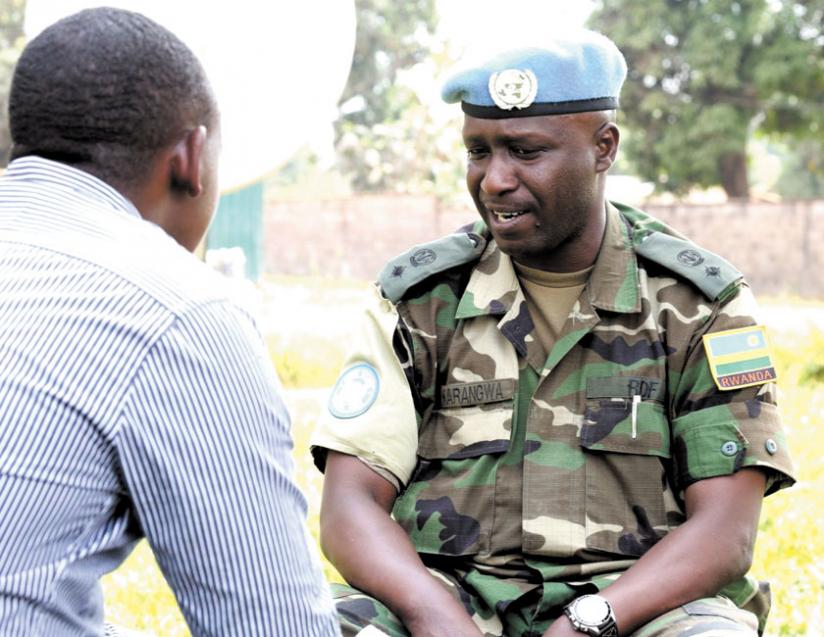 Lt. Col. Karangwa during an interview with The New Times in Bangui, CAR earlier this week.(Timothy Kisambira)  