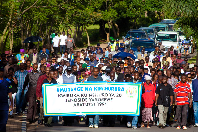 Residents of Kimihurura Sector during the match to commemorate the 20th annivasary of the 1994 Genocide against the Tutsi on April 12 last year. (File)