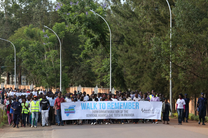 Residents of Kicukiro during a Walk to Remember last year. This yearu2019s commemoration will be held at the village level. (File)