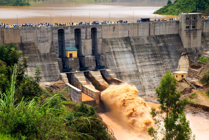 Water gushes from a sluice of Nyabarongo Hydro Power Plant last year. (Timothy Kisambira)