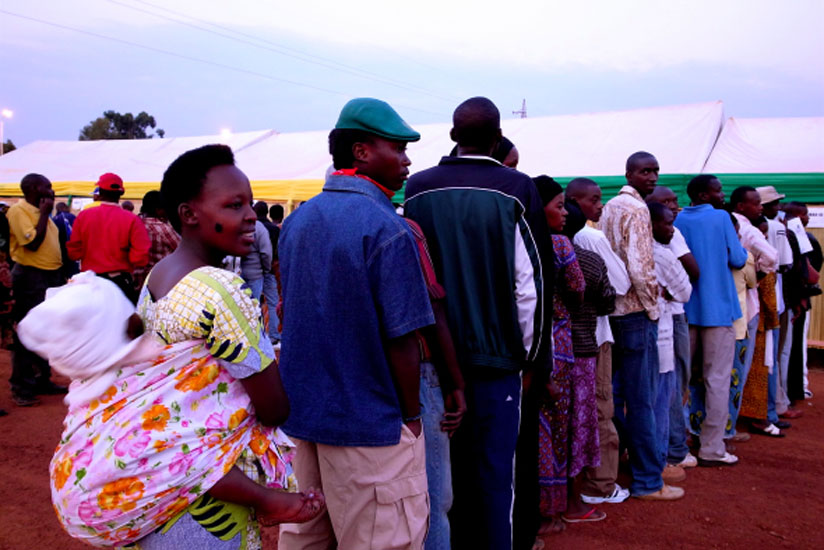 Rwandan voters in a queue at a polling station during  the 2010 presidential elections.  (File)
