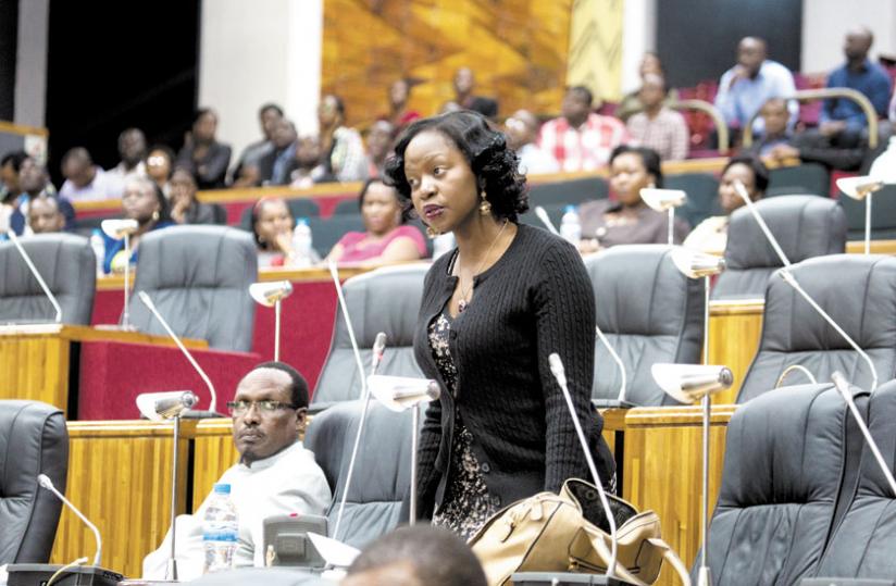 MP Susan Nakawuki (Uganda) contributes during a session in Kigali last year. The audit report eas tabled before Eala faults the EAC Secretariat for financial abuse. (File)