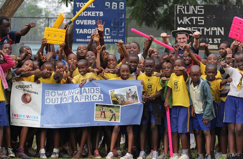 Pupils of Ndera primary school get cricket basic skills from Cricket Without Boundaries trainers last year. Courtesy