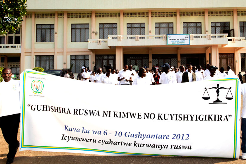 Members of the judiciary march to raise awareness about the dangers of corruption in 2012. (File)