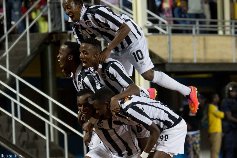 APR players celebrate after defeating Rayon Sports 2-1 in the first round. (File)