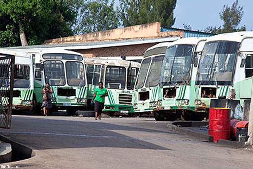 Some of the Onatracom grounded buses at the agency's garage in Nyamirambo. (File)
