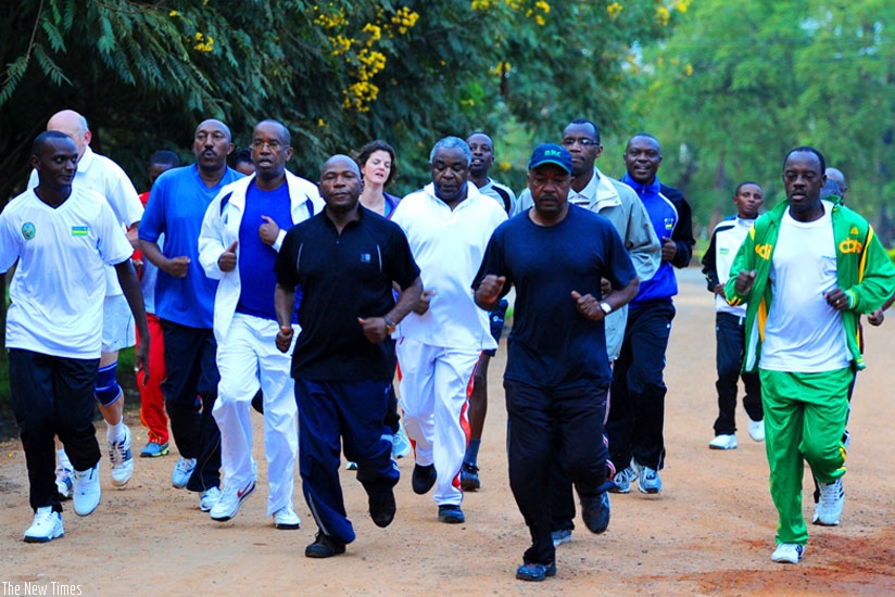 Some of the officials who attended the National Leadership Retreat last year take to morning exercises. (File)