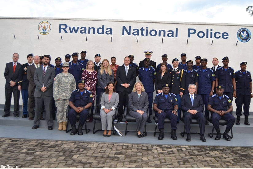 US officials in a group photo with Rwanda National Police leadership after the meeting yesterday. (Courtesy)