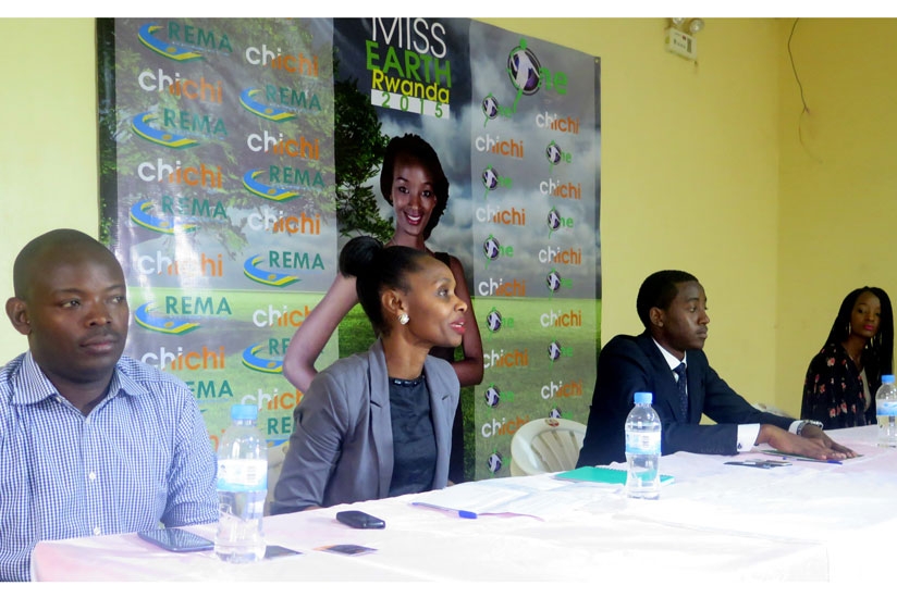 The Miss Earth Rwanda team, (L-R)-Robert Mugabe of SaYes Consult ltd, Saida Bahati of Chichi Media group, Christian Dominique from One Shot Photography and Design and, model Georgette Mutoni at the press conference. (Stephen Kalimba)